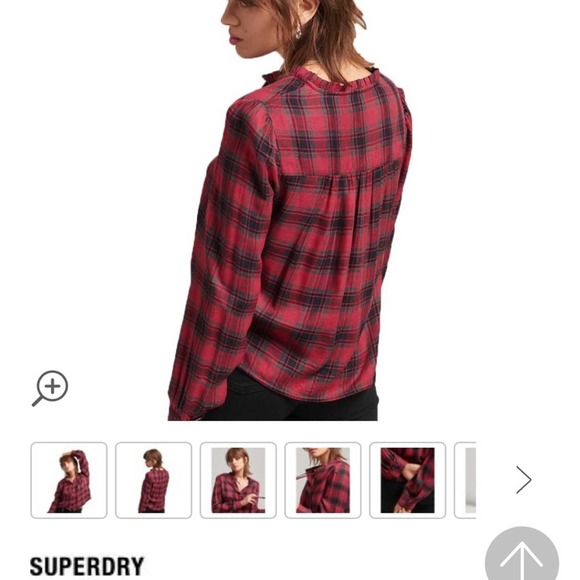 Superdry Vintage Ruffle Trim Check Long Sleeve Shirt Size 6 US - Picture 3 of 14